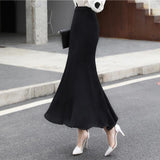 Summer Trumpet Long High Waist Chiffon Black Ladies Bodycon Slim Fit Mermaid Tail Faldas Largas Skirt