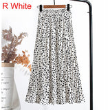 Women Chiffon Pleated Skirt Elastic High Waist Summer Print Casual Midi Long Skirt