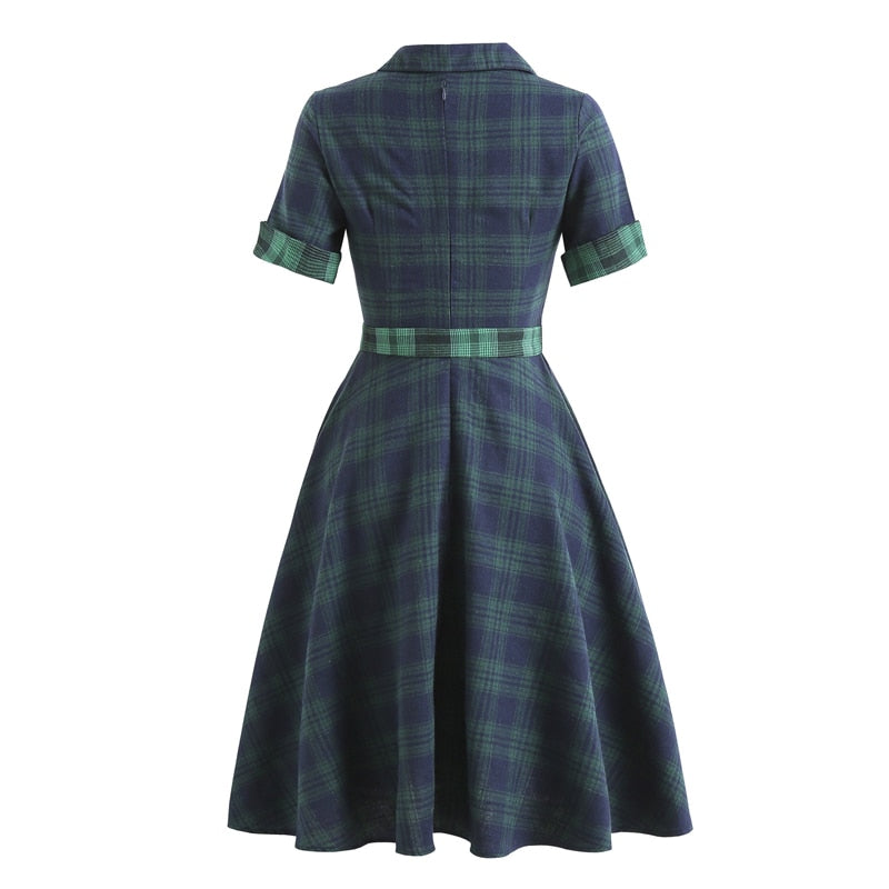 Blue and Green Plaid Vintage Women Button Up Tunic Shirt Dress with Be jetechband Blue and Green Plaid Vintage Women Button Up Tunic Shirt Dress with Be jetechband