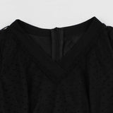 Black Elegant Dotted Mesh Overlay Sheer Long Sleeve Women Autumn High Waist Vintage Midi Party Dress