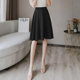 Women High Waist Knee-length Casual Skirts Fashion Korean Style Solid Color Ladies Elegant A-line Skirt