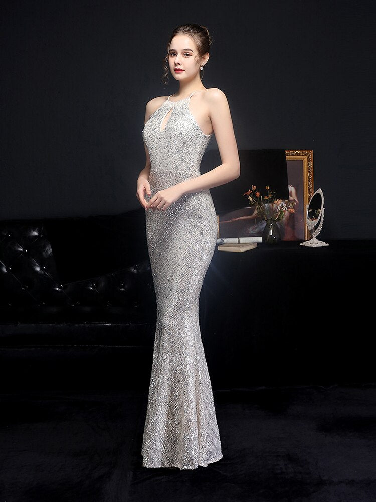 Halter Neck Evening Dress Sleeveless Mermaid Dress Women Sequins Full – jetechband Halter Neck Evening Dress Sleeveless Mermaid Dress Women Sequins Full – jetechband
