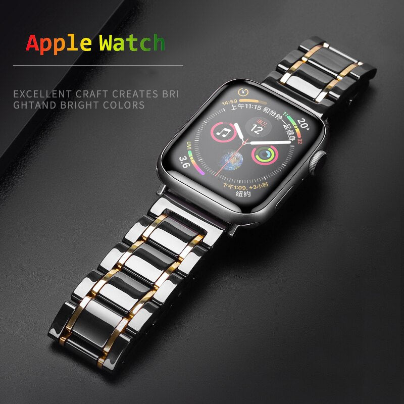 Ceramic Strap for Apple Watch Band 44mm 40mmm 42mm 38mm Luxury Stainless steel watchband metal bracelet iWatch serie 3 4 5 se 6