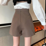 Women Casual Shorts Skirts Korean Style All-match Solid Color Ladies High Waist Short Pants