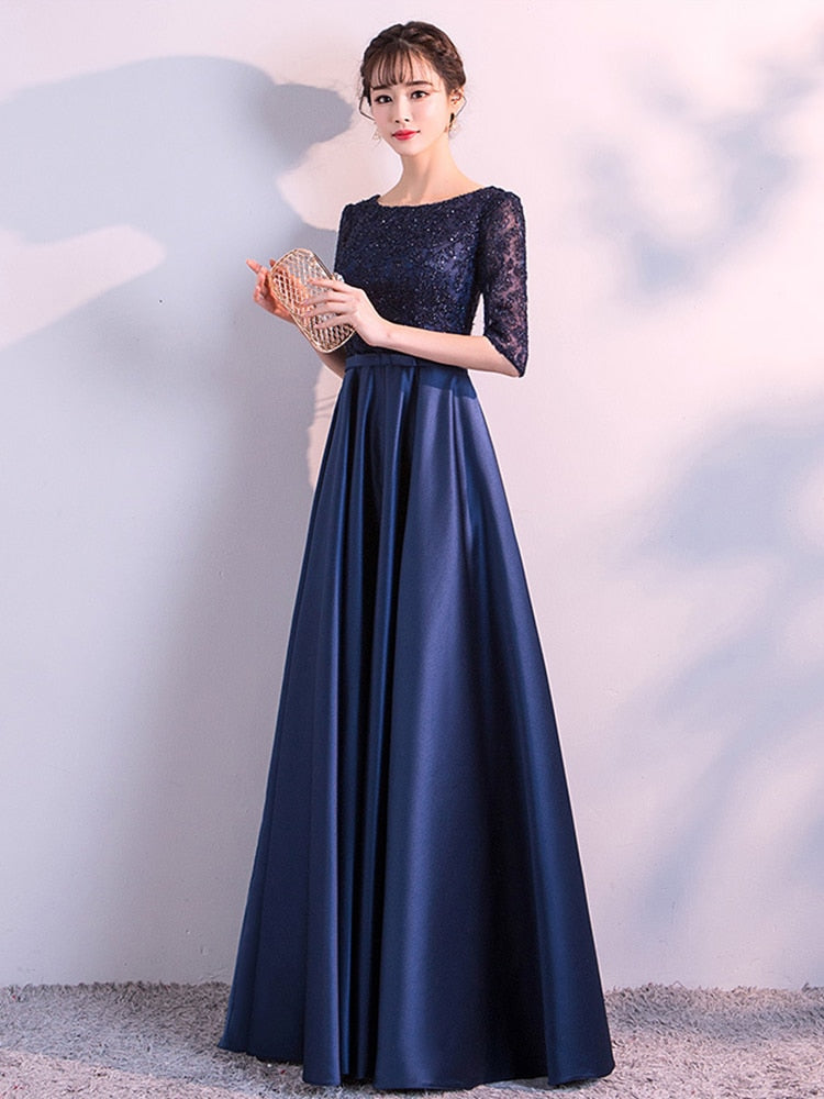 Navy Blue Homecoming Dress Half Sleeve Formal Dress O-neck Elegant Rob jetechband Navy Blue Homecoming Dress Half Sleeve Formal Dress O-neck Elegant Rob jetechband