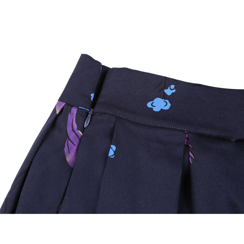 50s Retro Floral Print Vintage Pleated Skirts Womens Harajuku High Waist Plus Size Midi Skirt Cotton Summer 3XL Swing Skirt