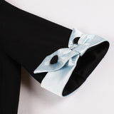 Contrast Bow Neck Black Vintage Robe A Line Winter Elegant Clothing Half Sleeve Swing Dress with Belt