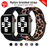 Braided Nylon Loop Elastic Buckle for Apple Watch Band 44mm40mm SE 65 Leopard Bracelet Strap on Smart iWatch Series 38mm42mm 432