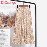 Women Chiffon Pleated Skirt Elastic High Waist Summer Print Casual Midi Long Skirt