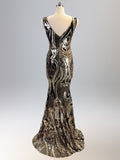 Asymmetrical Floor-Length Tulle Sequins V-Neck Sleeveless Party Dresses Embroider Vestidoes Formal Robe