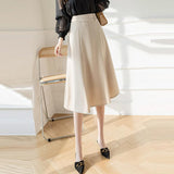 Office Lady Elegant A-line Long Korean Style Solid Color High Waist Women Casual Skirt