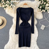 Autumn Winter Mini Dresses For Women Sweetheart Neck Long Sleeve Elegant Ribbed Knitted Dress Sexy Bodycon Dress