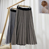 Women Elastic High Waist Winter Pleated Skirts Casual Geometric Knitted Midi Long Skirt