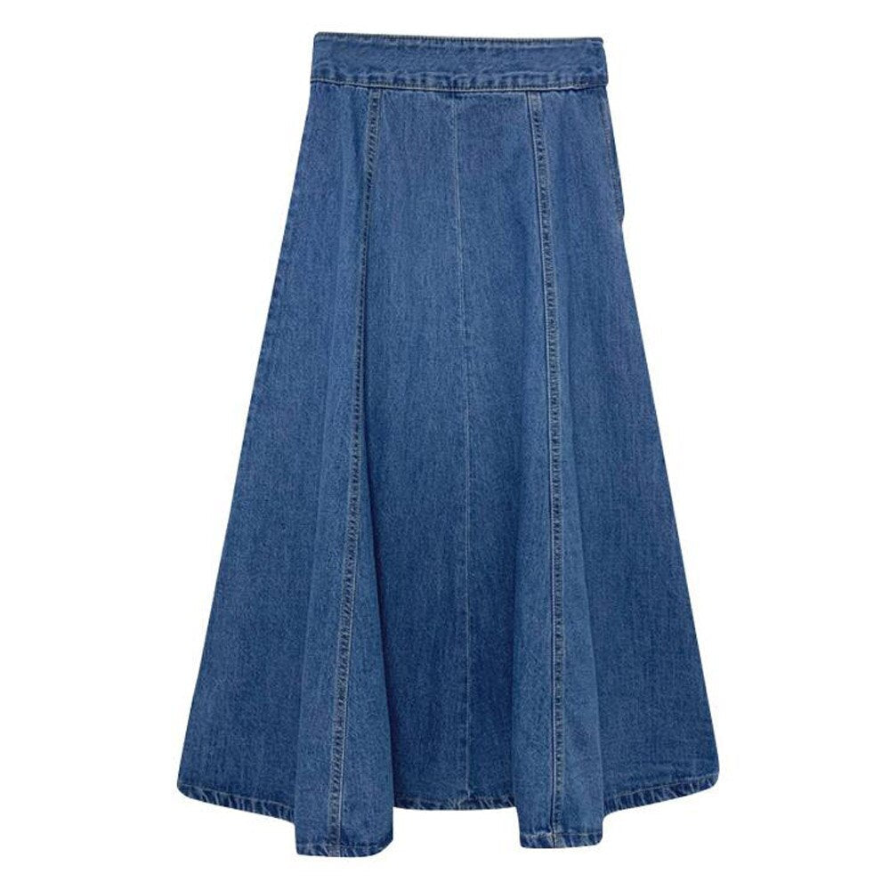 Summer Women Long Denim Vintage High Waist Jeans Skirts Streetwear Blue A-Line Flare Skirts