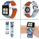 Flowers leather watchband for apple watch band 6 5 40mm 44mm Women&#39;s belt bracelet Strap for iWatch bands series 4 3 2 38mm 42mm