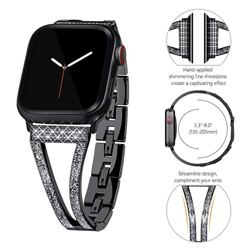 Breathable Diamond Strap for Apple Watch Band 44/40mm 38/42mm Women Jewelry Metal Belt for iWatch Band Serie SE 6 5 4 3 Bracelet