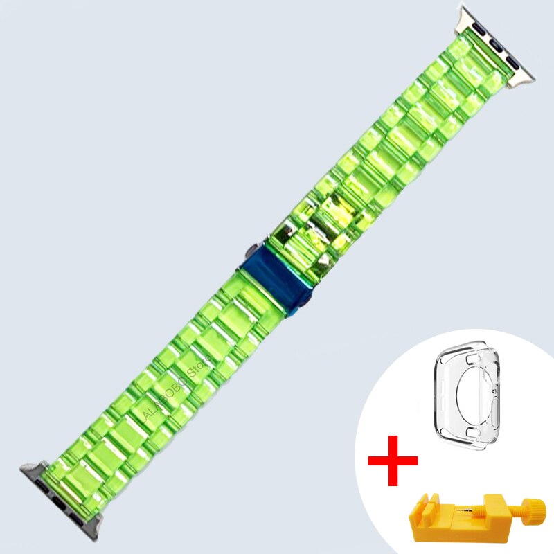 Transparent Resin Chain Strap for Apple watch band 5 4 40MM 44mm iwatch series bands 3 2 38mm 42mm Colorful Sports link bracelet