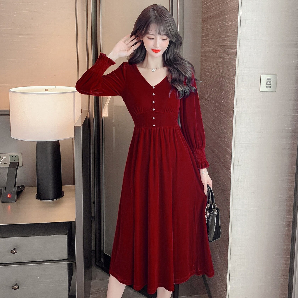 Women French Vintage Dress Button Front V-Neck A-line Dress Casual Sli – jetechband Women French Vintage Dress Button Front V-Neck A-line Dress Casual Sli – jetechband
