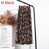 Women Chiffon Pleated Skirt Elastic High Waist Summer Print Casual Midi Long Skirt