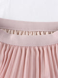 Fashion Irregular Hem Tulle Mid Calf Long Solid Casual Elastic High Waist Mesh Pleated Skirt