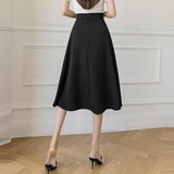 Women Casual Long Spring Korean Style Solid Color All-match High Waist Ladies Elegant A-line Skirts