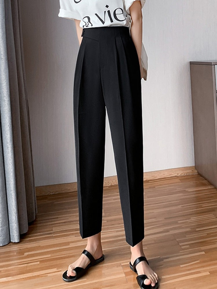 Women Summer Casual Korean Style Streetwear All-match High Waist Ankle-length Pencil Pants
