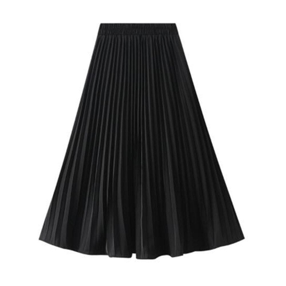 Summer Chiffon Long Maxi Skirt Women Pleated Beach Boho Solid Casual Elastic Waist Midi A-Line Skirt