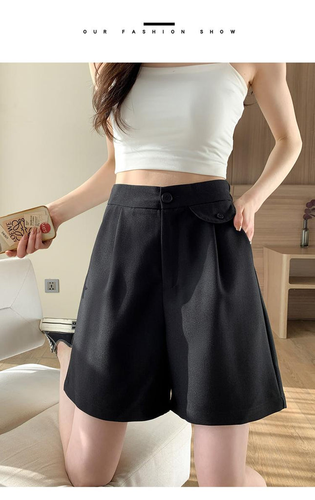 Streetwear Thin Suit Summer All-match Solid Color High Waist Casual Women Loose Short Pants
