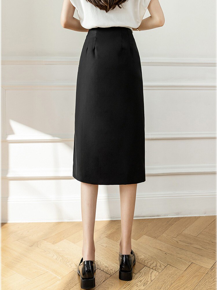 High Waist Sexy Women Summer Fashion Solid Color All-match Office Lady Knee-Length Skirt