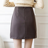 Ladies Elegant A-line Mini Skirts Korean Style Vintage Woolen High Waist Women Casual Pleated Skirt