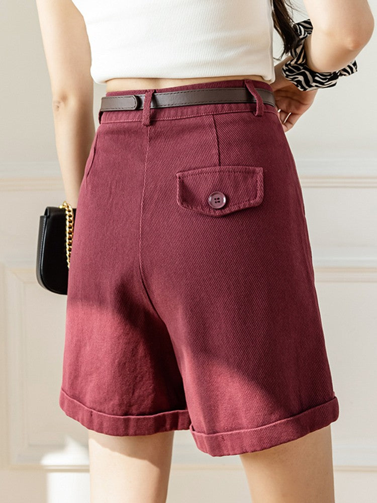 Women Summer Casual Korean Style Solid Color All-match High Waist Short Pants