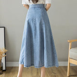 Women Denim Maxi Long Girl Pleated Korean Harajuku Mujer Faldas Blue Vintage Jeans Skirts