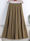 Office Lady Elegant Pleated Skirt Elastic High Waist Solid Casual A Line Midi Skirt