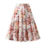 Vintage Floral Holiday Print Elastic High Waist A Line Summer Long Skirts Pleated Beach Maxi Skirt
