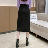 High Waist Pencil Women Spring Korean Style All-match Furcal Woolen Ladies Elegant Long Skirt