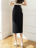 Summer Korean Style Solid Color All-match High Waist Women Pencil Skirt