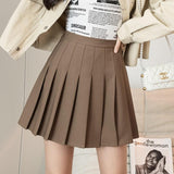 Ladies A-line Pleated Skirts Spring Korean Style Solid Color All-match High Waist Women Casual Mini Skirt