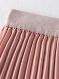 Women Office Lady Elegant Pleated Skirt Elastic High Waist Casual Midi Long Skirt