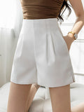 Elegant Fashion Casual Women Summer Soild Color High Waist Versatile Breasted Suit Short Pants