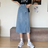 New Denim Women Long Jeans Skirt Button A-Line Casual High Waist Skirts