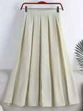 Office Lady Elegant Pleated Skirt Elastic High Waist Solid Casual A Line Midi Skirt