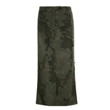 Harajuku Slit Cargo Long Skirts Y2K Low Waist Maxi Skirt Women Ankle-Length Camo Skirt