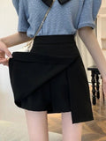 Casual Women A-line Solid Color All-match High Waist Irregular Mini Skirt