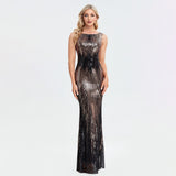 Sleeveless O-neck Evening Party Dress Shinning Sequins Mermaid Prom Gowns Elegant Slim Women Full Dress