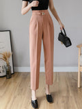 High Waist Pencil Pants Women Korean Style Solid Color All-match Ladies Elegant Ankle-length Pants