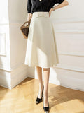 High Waist Long Women Korean Style Solid Color All-match Ladies Elegant A-line Skirt