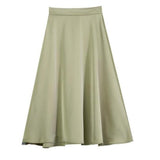 Vintage High Waist Solid Satin Women A-Line Summer Party Casual Slim Falda Midi Skirts