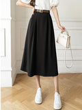 High Waist Casual Women Korean Style Solid Color All-match Ladies Elegant A-line Long Skirt