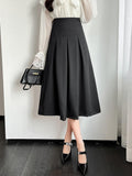 High Waist Elegant A-line Skirts Women Spring Korean Style Solid Color Big Swing Office Lady Long Skirt