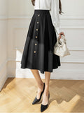 High Waist Long Women Spring Korean Style All-match Single-breasted Ladies Elegant A-line Skirt